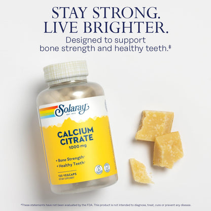 Solaray Calcium Citrate 1000mg - Chelated Calcium Supplement - Supports Bone Strength and Healthy Teeth - Easy to Digest - Vegan - 68 Servings, 275 VegCaps - PrimeBioHealth - canada supplements