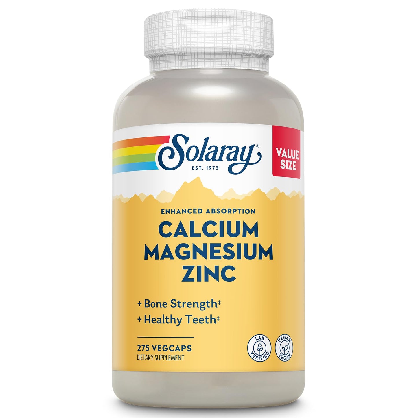 SOLARAY Calcium Magnesium Zinc Supplement - with Calcium 1000mg, Magnesium 500mg - Bone Health, Muscle Function, Heart Health and Immune Support - Vegan, 60 Day Guarantee, 68 Servings, 275 VegCaps - PrimeBioHealth - canada supplements