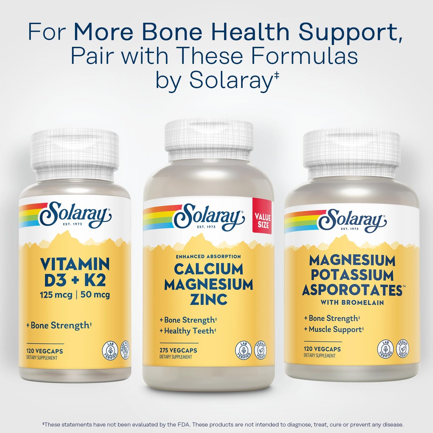SOLARAY Calcium Magnesium Zinc Supplement - with Calcium 1000mg, Magnesium 500mg - Bone Health, Muscle Function, Heart Health and Immune Support - Vegan, 60 Day Guarantee, 68 Servings, 275 VegCaps - PrimeBioHealth - canada supplements