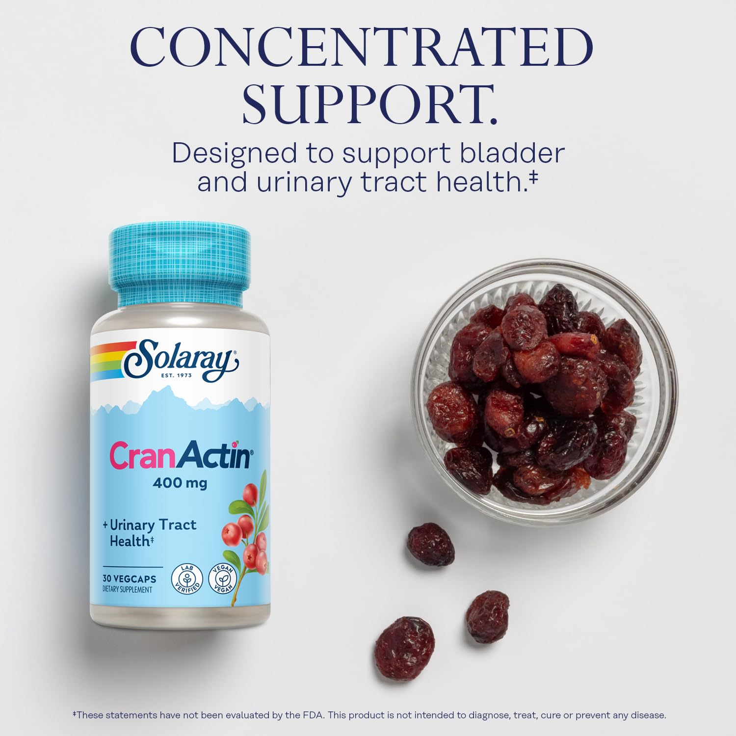 SOLARAY CranActin Cranberry Extract 400 mg - Cranberry Supplements for Women and Men - Bladder and Urinary Tract Health Support with Vitamin C - Vegan, 60-Day Guarantee, 120 Servings, 120 VegCaps - PrimeBioHealth - canada supplements