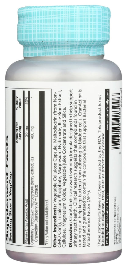 SOLARAY CranActin Cranberry Extract 400 mg - Cranberry Supplements for Women and Men - Bladder and Urinary Tract Health Support with Vitamin C - Vegan, 60-Day Guarantee, 120 Servings, 120 VegCaps - PrimeBioHealth - canada supplements