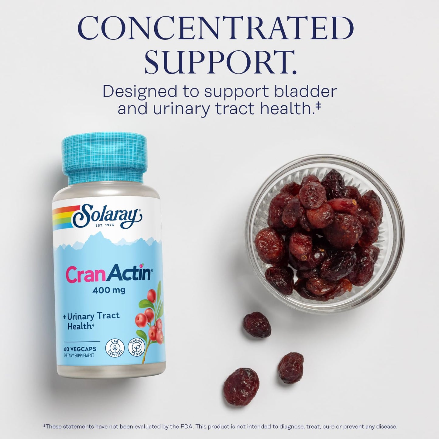 SOLARAY CranActin Cranberry Extract 400 mg - Cranberry Supplements for Women and Men - Bladder and Urinary Tract Health Support with Vitamin C - Vegan, 60-Day Guarantee, 120 Servings, 120 VegCaps - PrimeBioHealth - canada supplements