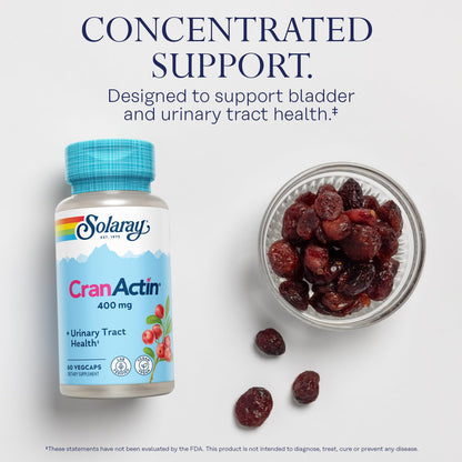 SOLARAY CranActin Cranberry Extract 400 mg - Cranberry Supplements for Women and Men - Bladder and Urinary Tract Health Support with Vitamin C - Vegan, 60-Day Guarantee, 120 Servings, 120 VegCaps - PrimeBioHealth - canada supplements