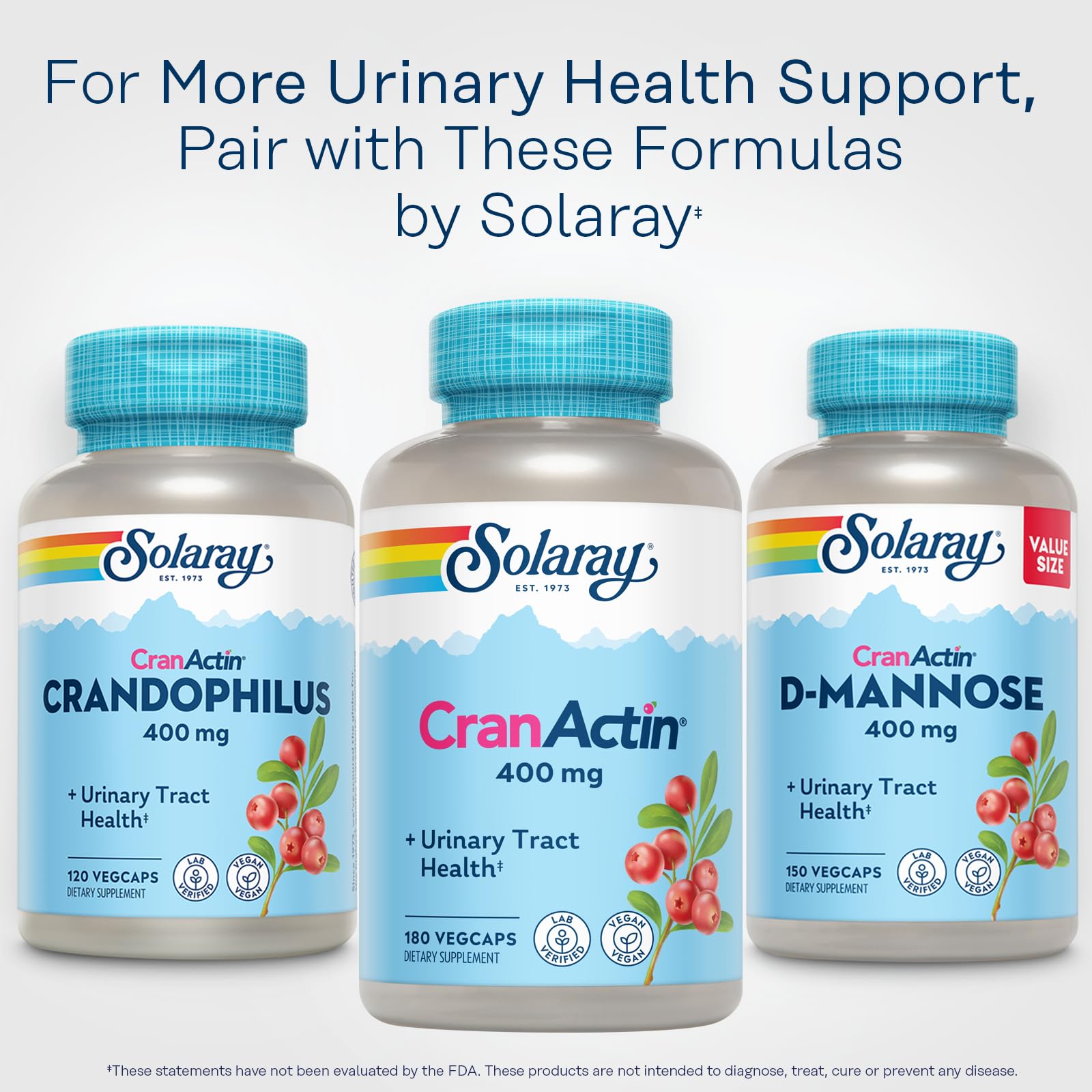 SOLARAY CranActin Cranberry Extract 400 mg - Cranberry Supplements for Women and Men - Bladder and Urinary Tract Health Support with Vitamin C - Vegan, 60-Day Guarantee, 120 Servings, 120 VegCaps - PrimeBioHealth - canada supplements