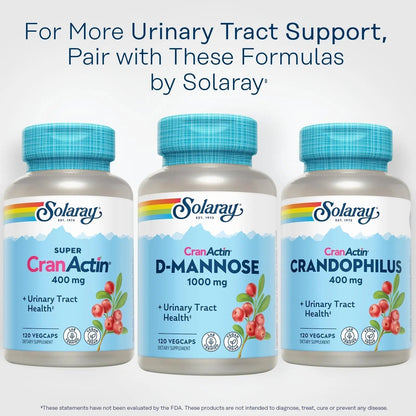 SOLARAY D-Mannose 1000mg with CranActin Cranberry Supplement 400mg, Urinary Tract Health & Bladder Support Capsules with Vitamin C, Vegan, 60 Day Guarantee, 60 Servings, 120 VegCaps (120 CT) - PrimeBioHealth - canada supplements