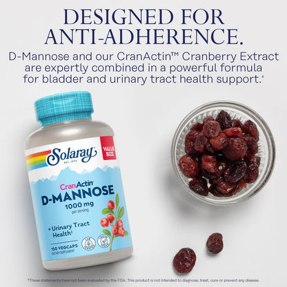 Solaray D-Mannose 1000mg with CranActin Cranberry Supplement 400mg, Urinary Tract Health & Bladder Support Capsules with Vitamin C, Vegan, 60 Day Guarantee, 75 Servings, 150 VegCaps - PrimeBioHealth - canada supplements