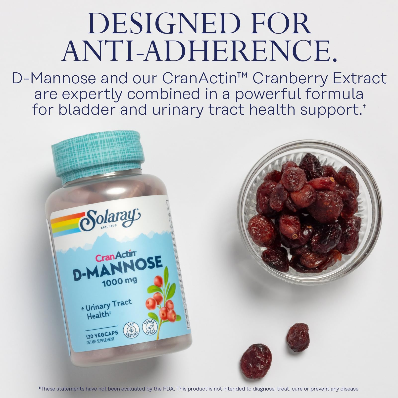 Solaray D-Mannose 1000mg with CranActin Cranberry Supplement 400mg, Urinary Tract Health & Bladder Support Capsules with Vitamin C, Vegan, 60 Day Guarantee, 75 Servings, 150 VegCaps - PrimeBioHealth - canada supplements