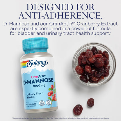 Solaray D-Mannose 1000mg with CranActin Cranberry Supplement 400mg, Urinary Tract Health & Bladder Support Capsules with Vitamin C, Vegan, 60 Day Guarantee, 75 Servings, 150 VegCaps - PrimeBioHealth - canada supplements