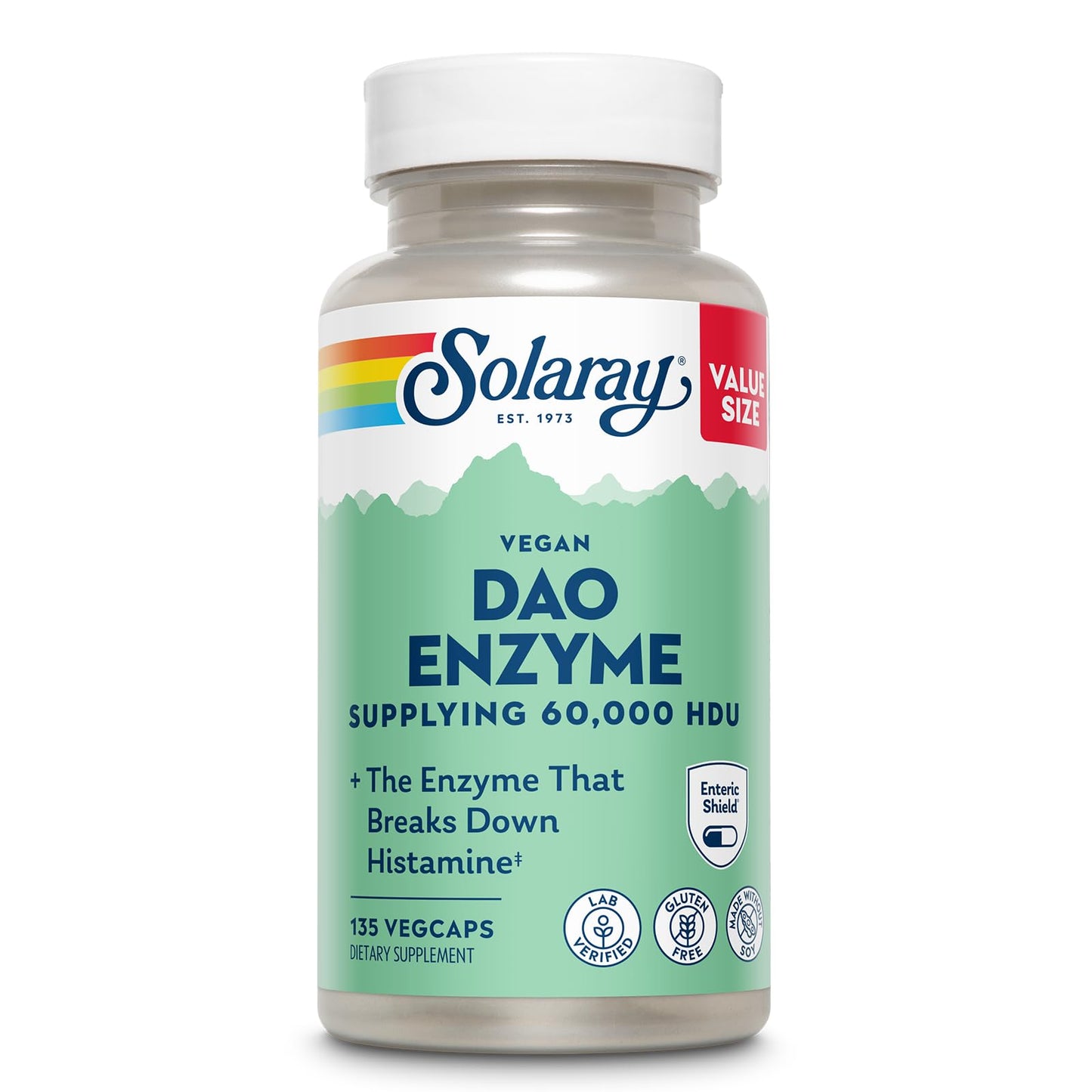 SOLARAY DAO Enzyme - Digestive Enzyme that Breaks Down Histamine - 60,000 HDU - Digestive Enzymes - Vegan, Gluten Free, Lab Verified - 30 Servings, 30 VegCaps - PrimeBioHealth - canada supplements