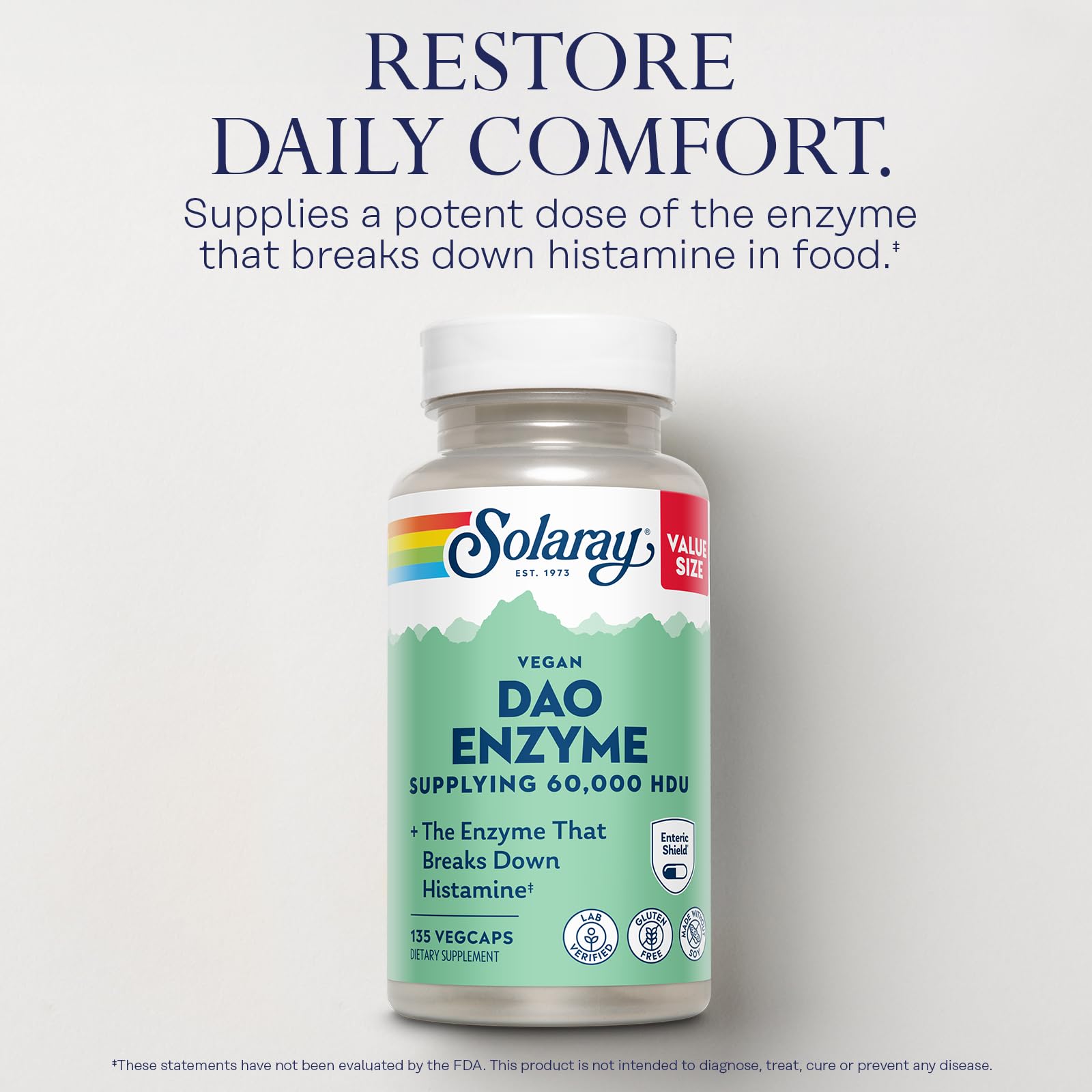 SOLARAY DAO Enzyme - Digestive Enzyme that Breaks Down Histamine - 60,000 HDU - Digestive Enzymes - Vegan, Gluten Free, Lab Verified - 30 Servings, 30 VegCaps - PrimeBioHealth - canada supplements