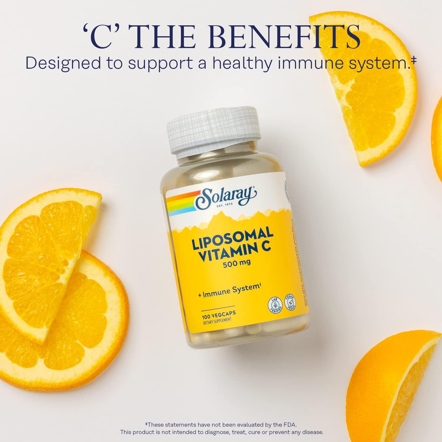 SOLARAY Liposomal Vitamin C 500mg - Enhanced Absorption Vitamin C Liposomal Blend with Fatty Acids - Antioxidant and Immune Support Supplement - Vegan, 60-Day Guarantee, 100 Servings, 100 VegCaps - PrimeBioHealth - canada supplements