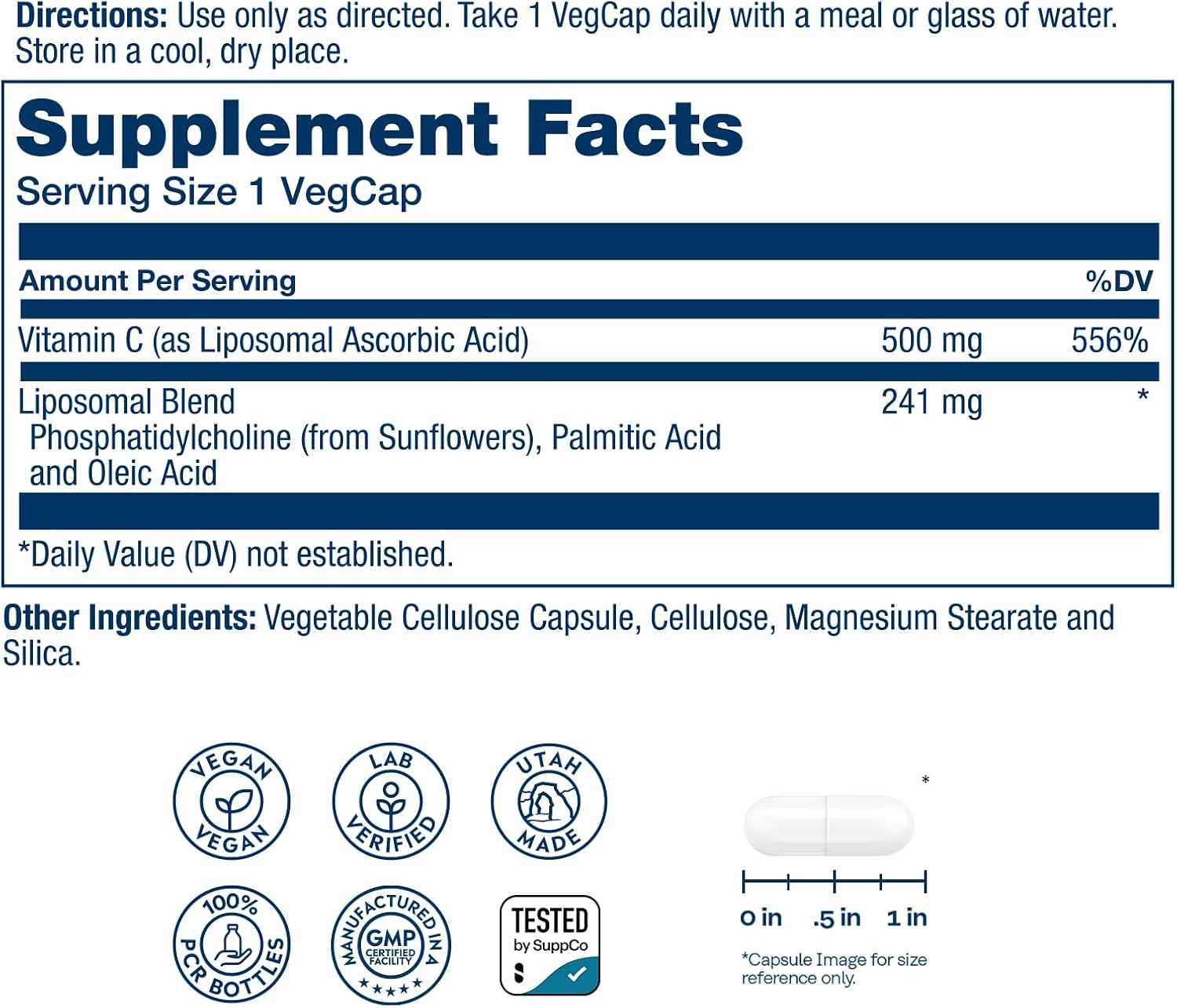 SOLARAY Liposomal Vitamin C 500mg - Enhanced Absorption Vitamin C Liposomal Blend with Fatty Acids - Antioxidant and Immune Support Supplement - Vegan, 60-Day Guarantee, 100 Servings, 100 VegCaps - PrimeBioHealth - canada supplements