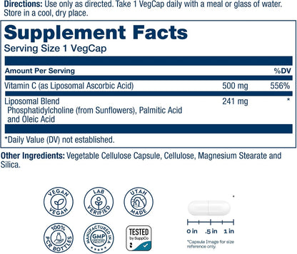 SOLARAY Liposomal Vitamin C 500mg - Enhanced Absorption Vitamin C Liposomal Blend with Fatty Acids - Antioxidant and Immune Support Supplement - Vegan, 60-Day Guarantee, 100 Servings, 100 VegCaps - PrimeBioHealth - canada supplements