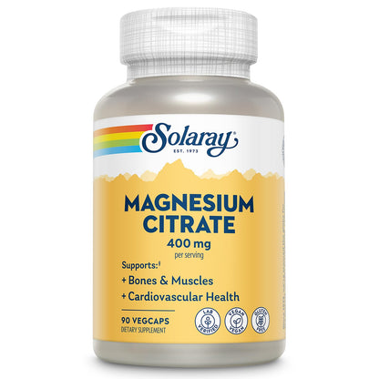 SOLARAY Magnesium Citrate 400mg - Magnesium Supplement - Bone Health, Muscle, Relaxation and Heart Health Support - Vegan, Gluten Free - 60 Servings, 180 VegCaps - PrimeBioHealth - canada supplements
