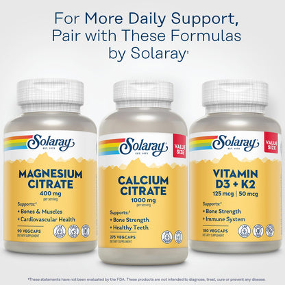 SOLARAY Magnesium Citrate 400mg - Magnesium Supplement - Bone Health, Muscle, Relaxation and Heart Health Support - Vegan, Gluten Free - 60 Servings, 180 VegCaps - PrimeBioHealth - canada supplements