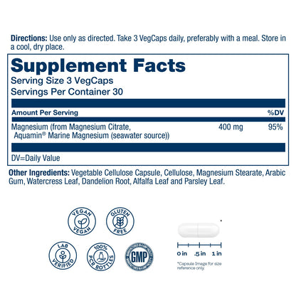 SOLARAY Magnesium Citrate 400mg - Magnesium Supplement - Bone Health, Muscle, Relaxation and Heart Health Support - Vegan, Gluten Free - 60 Servings, 180 VegCaps - PrimeBioHealth - canada supplements