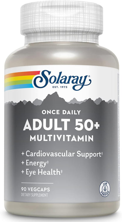 Solaray Once Daily Adult 50+ Complete Multivitamin for Women & Men, Essential Vitamins & Chelated Minerals for Healthy Energy, Heart, Brain & Immune Support, With CoQ10 & Lutein, Iron Free, 90 VegCaps - PrimeBioHealth - canada supplements