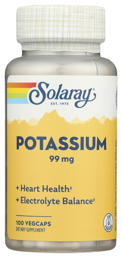 SOLARAY Potassium 99 mg - Electrolyte Balance Formula - Potassium Supplement for Electrolytes, Vascular and Heart Health Support, Lab Verified, 200 Servings, 200 VegCaps - PrimeBioHealth - canada supplements