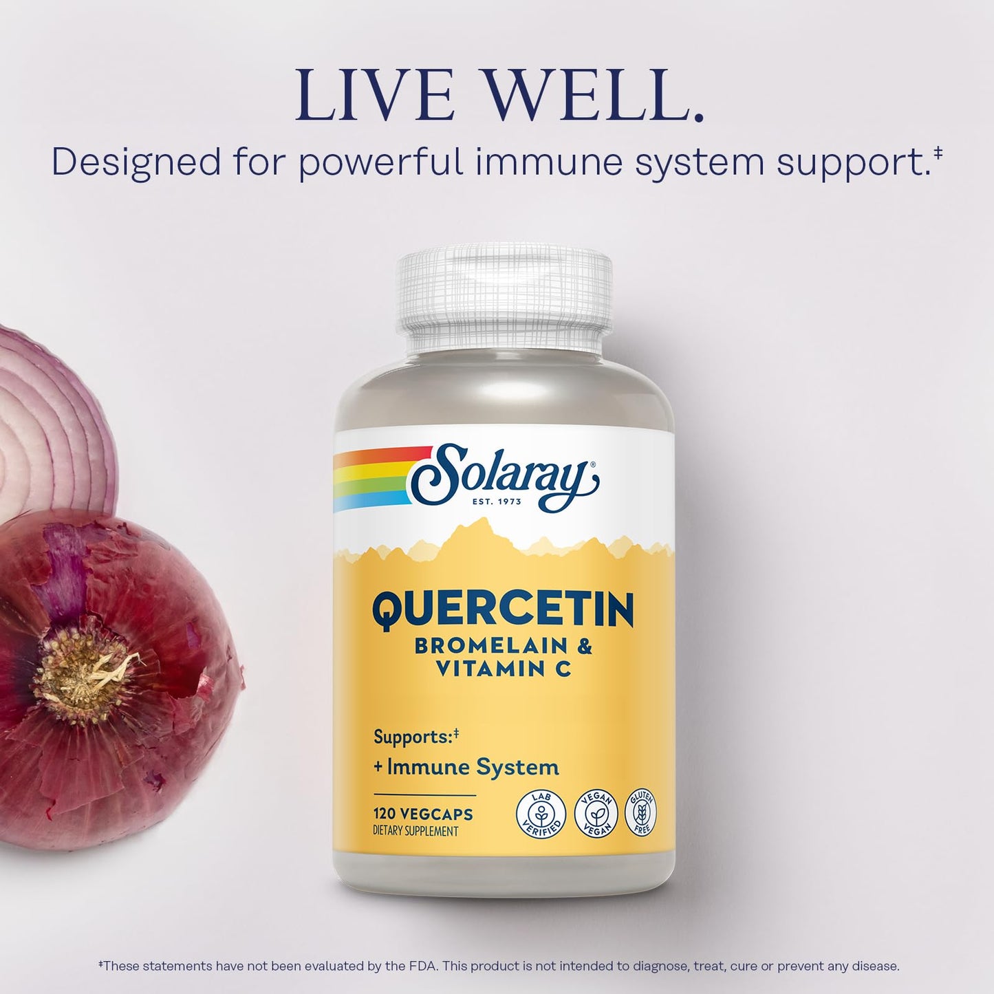 SOLARAY Quercetin Bromelain & Vitamin C, Immune System, Sinus, Respiratory & Antioxidant Activity Support, Vegan, 500mg of Quercetin & 1,235mg of VIT C, 60 Day Guarantee, 75 Servings, 150 VegCaps - PrimeBioHealth - canada supplements