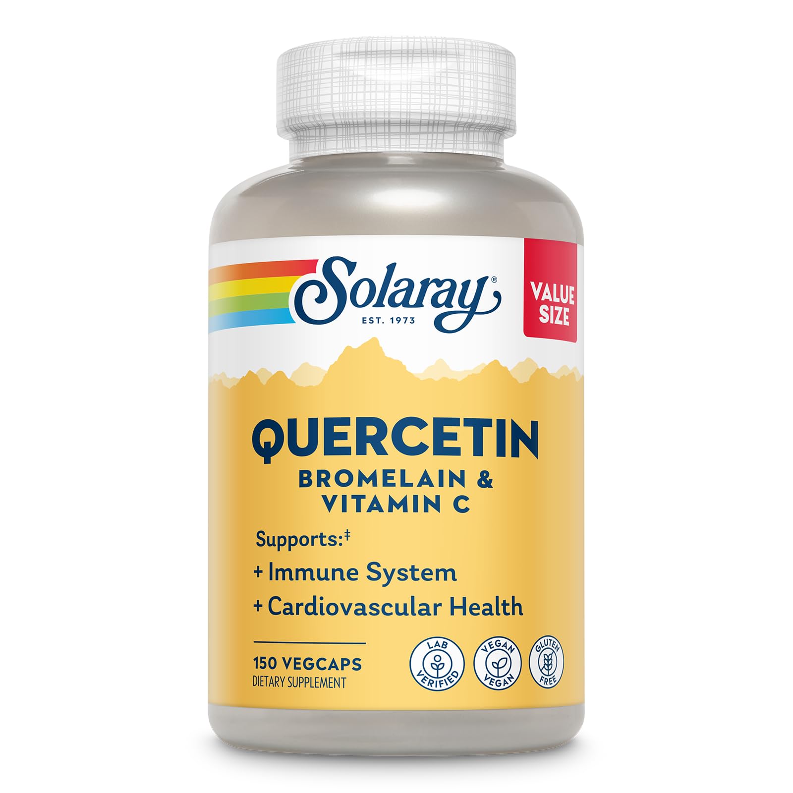 SOLARAY Quercetin Bromelain & Vitamin C, Immune System, Sinus, Respiratory & Antioxidant Activity Support, Vegan, 500mg of Quercetin & 1,235mg of VIT C, 60 Day Guarantee, 75 Servings, 150 VegCaps - PrimeBioHealth - canada supplements