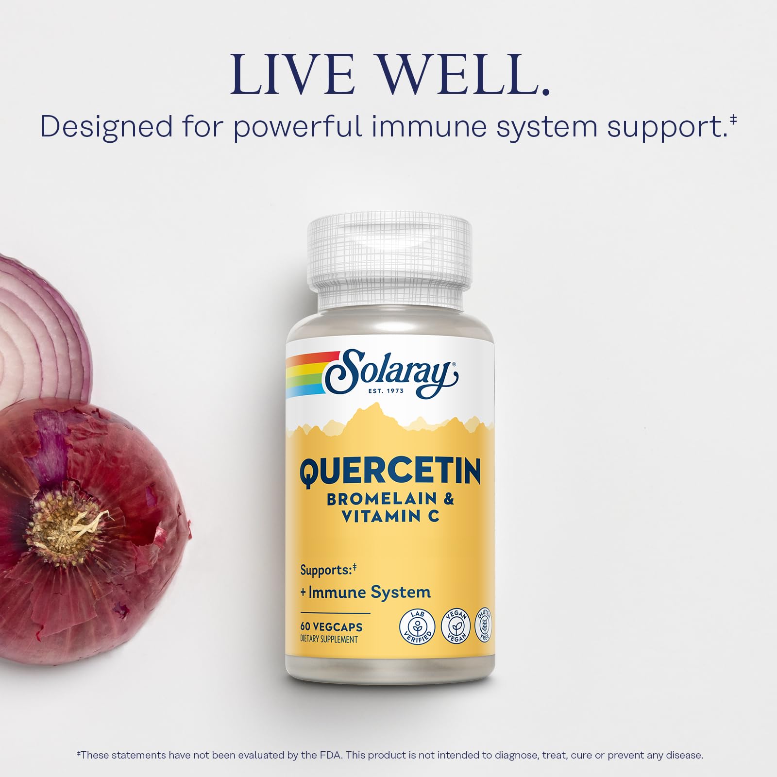 SOLARAY Quercetin Bromelain & Vitamin C, Immune System, Sinus, Respiratory & Antioxidant Activity Support, Vegan, 500mg of Quercetin & 1,235mg of VIT C, 60 Day Guarantee, 75 Servings, 150 VegCaps - PrimeBioHealth - canada supplements