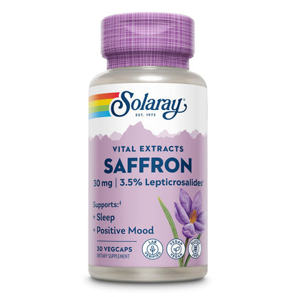 SOLARAY Saffron Extract - Sleep and Positive Mood Support - Vegan and Gluten Free Saffron Supplements - Lab Verified - 60-Day Guarantee - 30 Servings, 30 VegCaps - PrimeBioHealth - canada supplements