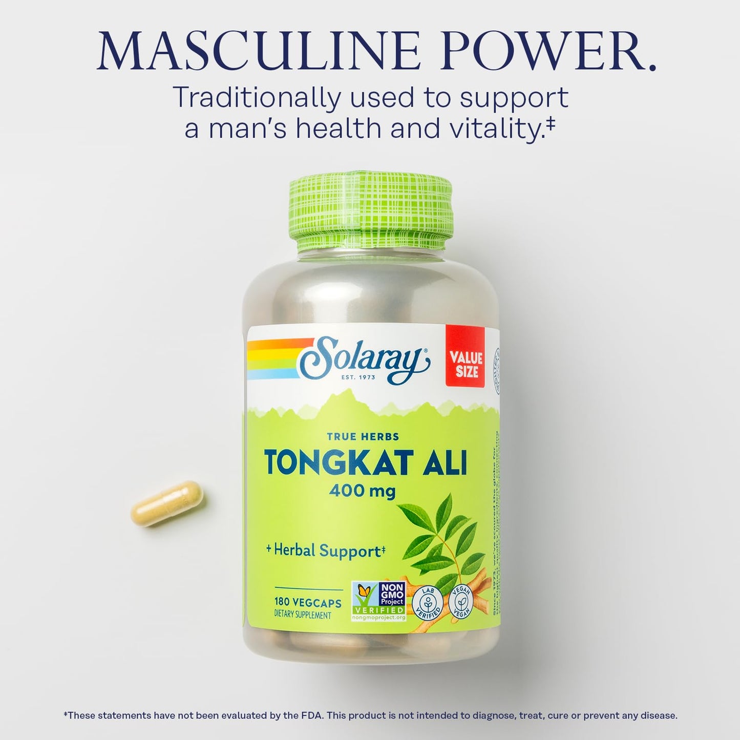 SOLARAY Tongkat Ali 400 mg - Longjack Tongkat Ali for Men - Herbal Support for Men's Health and Vitality - Vegan, Non-GMO, Lab Verified - 180 Servings, 180 VegCaps - PrimeBioHealth - canada supplements