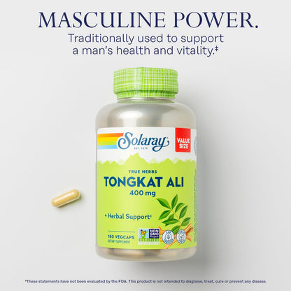 SOLARAY Tongkat Ali 400 mg - Longjack Tongkat Ali for Men - Herbal Support for Men's Health and Vitality - Vegan, Non-GMO, Lab Verified - 180 Servings, 180 VegCaps - PrimeBioHealth - canada supplements