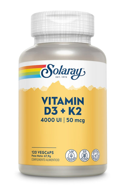 SOLARAY Vitamin D3 K2 - Bone Health and Immune Support Supplement - With 5000 IU Vitamin D as Vit D3 and 50 mcg Vitamin K2 as Menoquinone MK7, Made Without Soy, 60-Day Guarantee, 120 Serv, 120 VegCaps - PrimeBioHealth - canada supplements