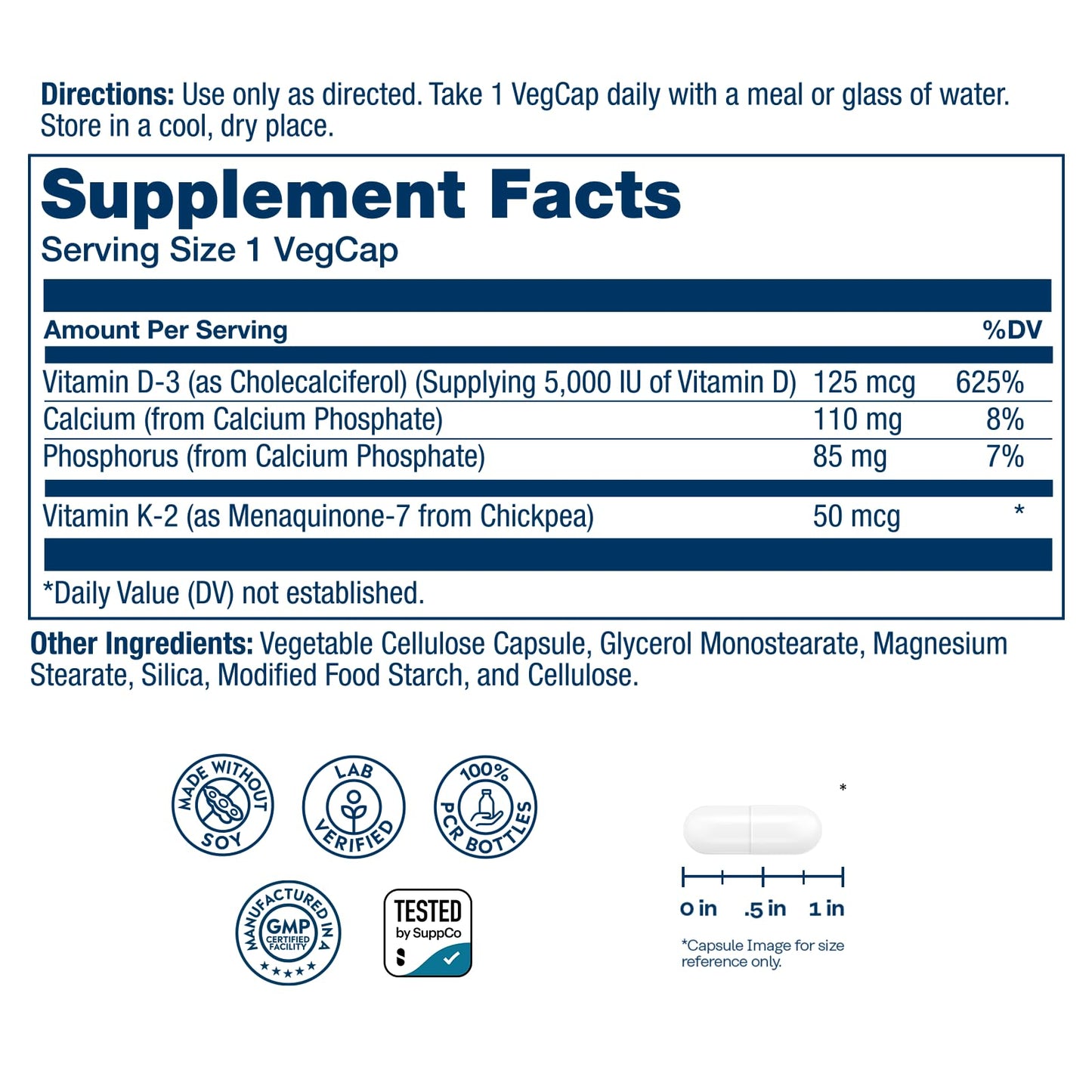 SOLARAY Vitamin D3 K2 - Bone Health and Immune Support Supplement - With 5000 IU Vitamin D as Vit D3 and 50 mcg Vitamin K2 as Menoquinone MK7, Made Without Soy, 60-Day Guarantee, 120 Serv, 120 VegCaps - PrimeBioHealth - canada supplements