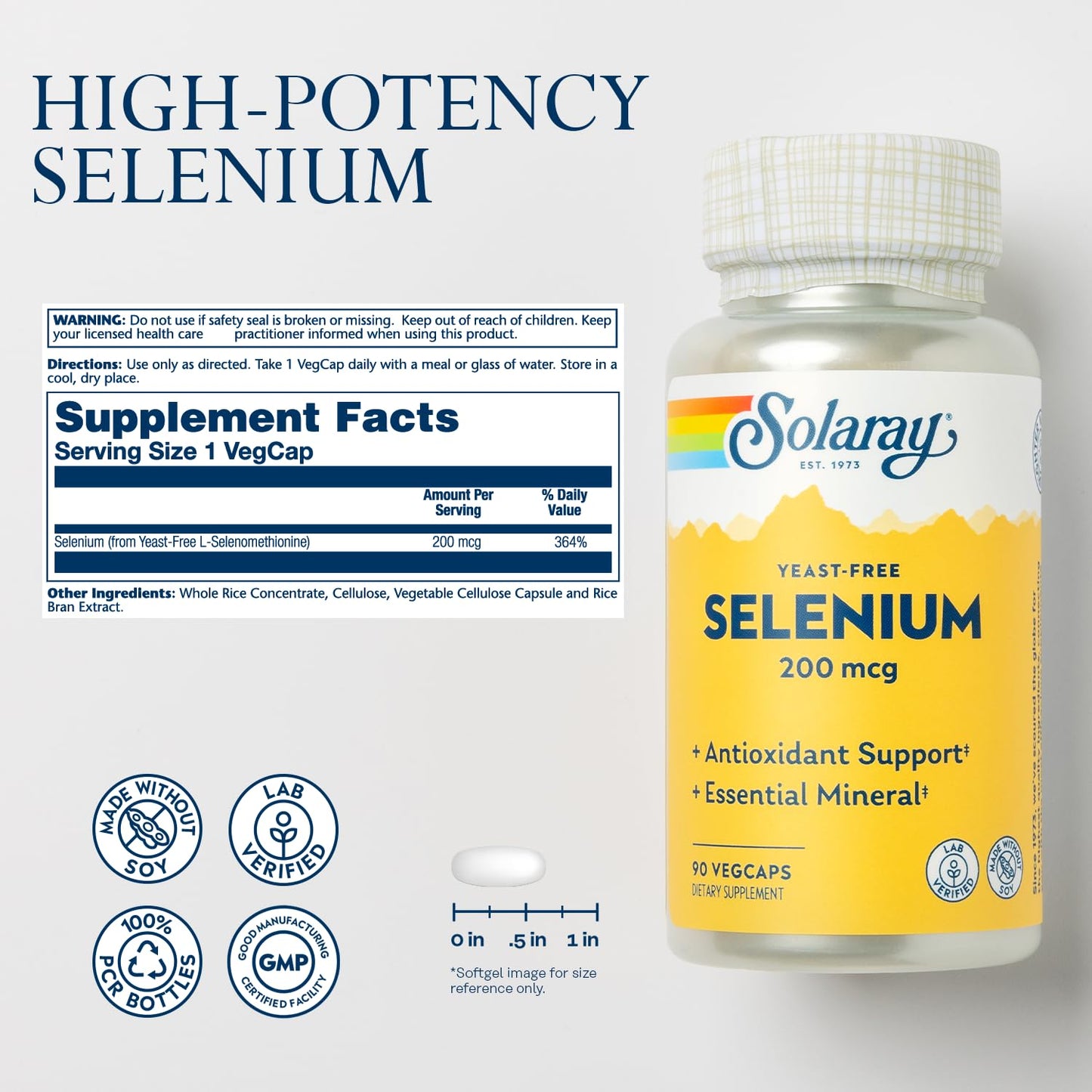 Solaray Yeast Free Selenium 200mcg, Selenium Capsules for Healthy Thyroid Function & Immune Support, High Absorption Supplement, Vegan, 90 Servings, 90 VegCaps - PrimeBioHealth - canada supplements