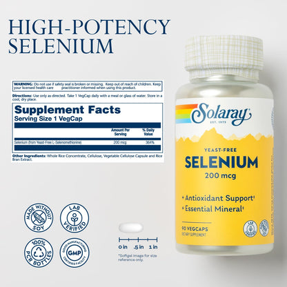 Solaray Yeast Free Selenium 200mcg, Selenium Capsules for Healthy Thyroid Function & Immune Support, High Absorption Supplement, Vegan, 90 Servings, 90 VegCaps - PrimeBioHealth - canada supplements