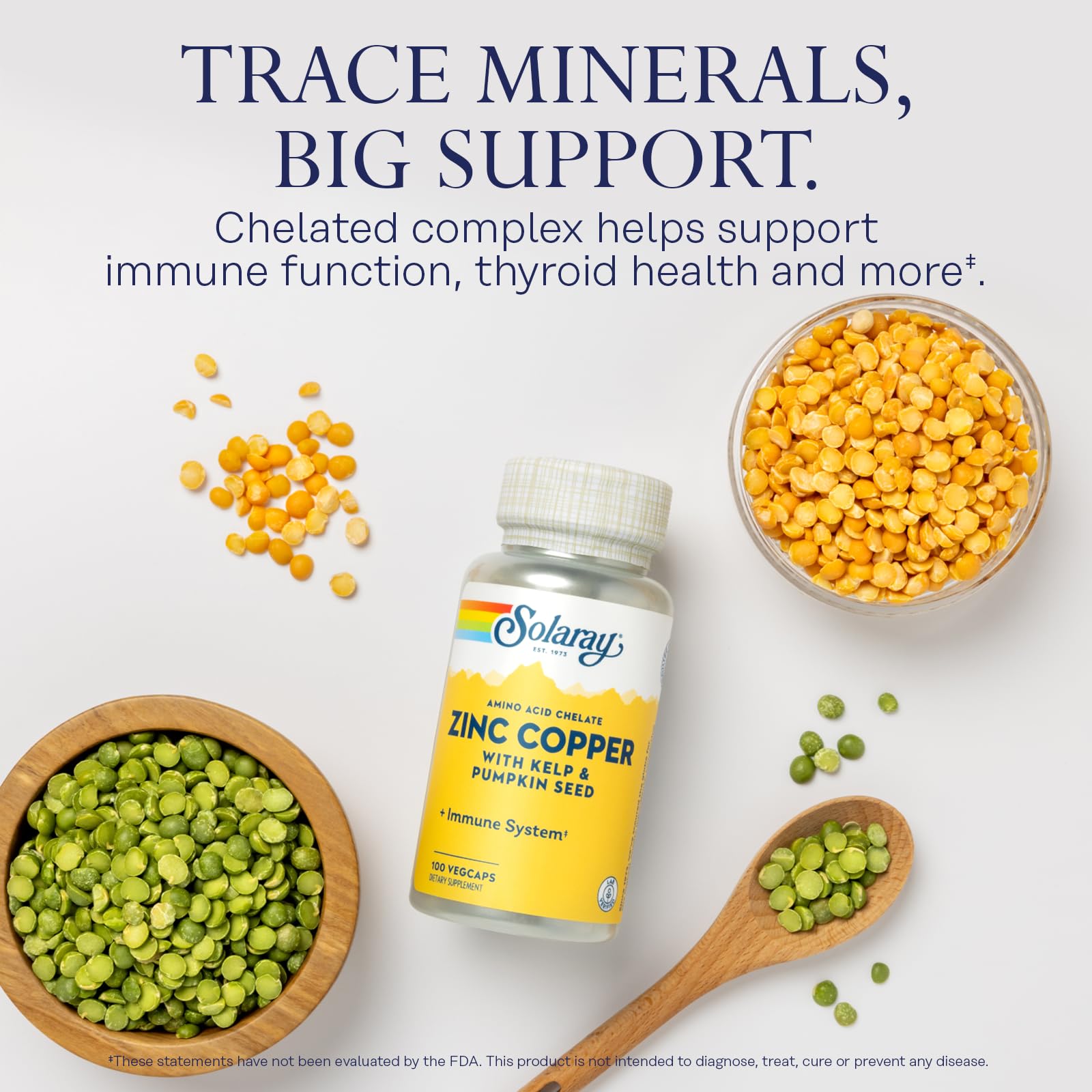 SOLARAY Zinc Copper Amino Acid Chelate - Immune Support Supplement w/Chelated Zinc 50mg - Bone, Skin, Heart Health and Thyroid Support - with Iodine from Kelp, 60-Day Guarantee, 100 Serv, 100 VegCaps - PrimeBioHealth - canada supplements