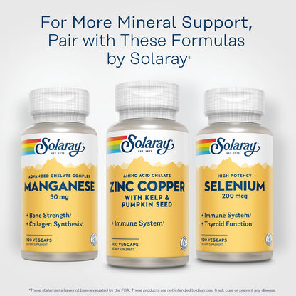 SOLARAY Zinc Copper Amino Acid Chelate - Immune Support Supplement w/Chelated Zinc 50mg - Bone, Skin, Heart Health and Thyroid Support - with Iodine from Kelp, 60-Day Guarantee, 100 Serv, 100 VegCaps - PrimeBioHealth - canada supplements
