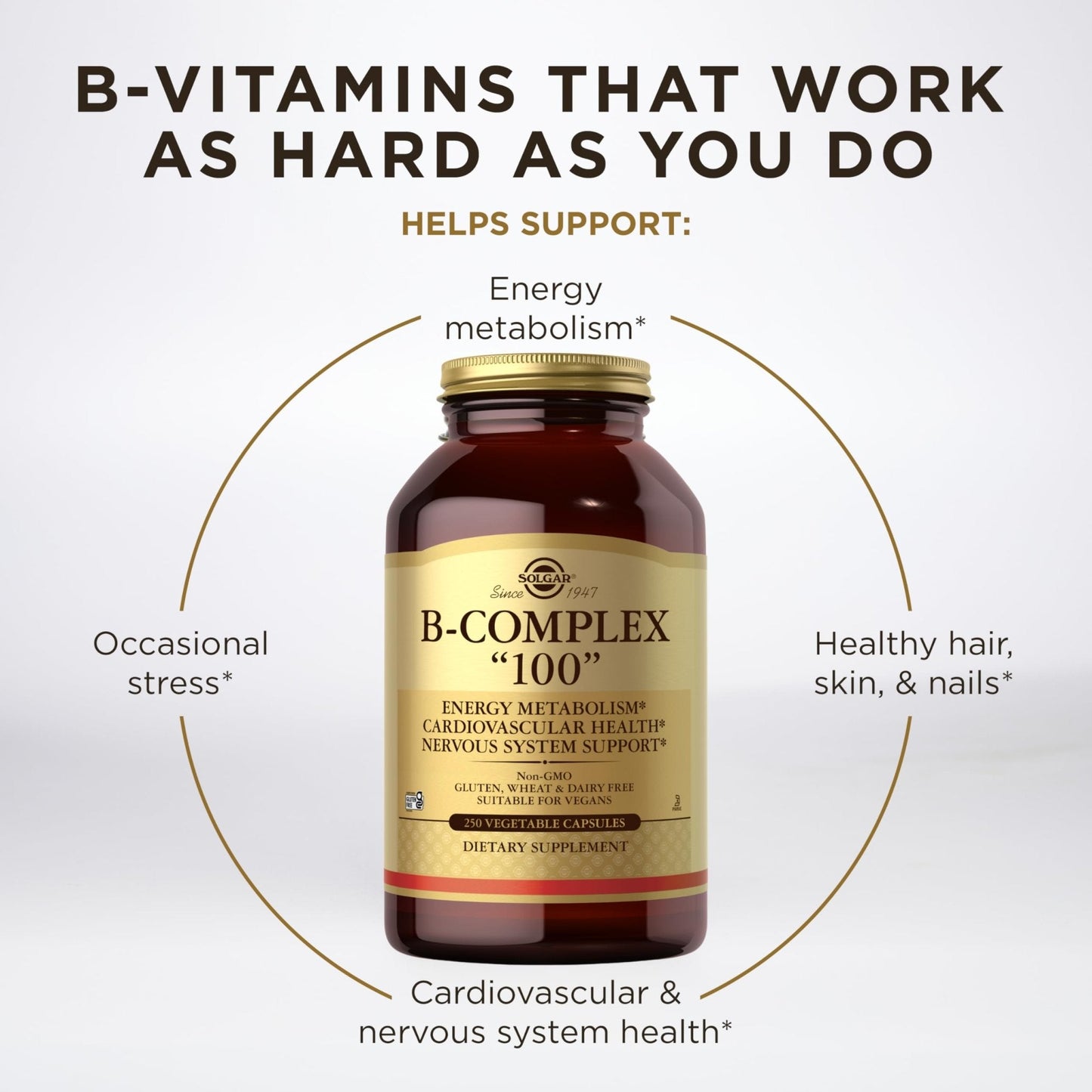 Solgar B-Complex "100", 100 Vegetable Capsules - Nervous System Support - Supports Energy Metabolism - Non-GMO, Vegan, Gluten Free, Dairy Free, Kosher - 100 Servings - PrimeBioHealth - canada supplements