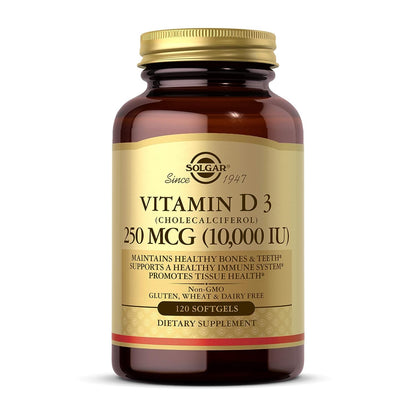 Solgar Vitamin D3 (Cholecalciferol) 250 MCG (10,000 IU), 120 Softgels - Helps Maintain Healthy Bones & Teeth - Immune System Support - PrimeBioHealth - canada supplements