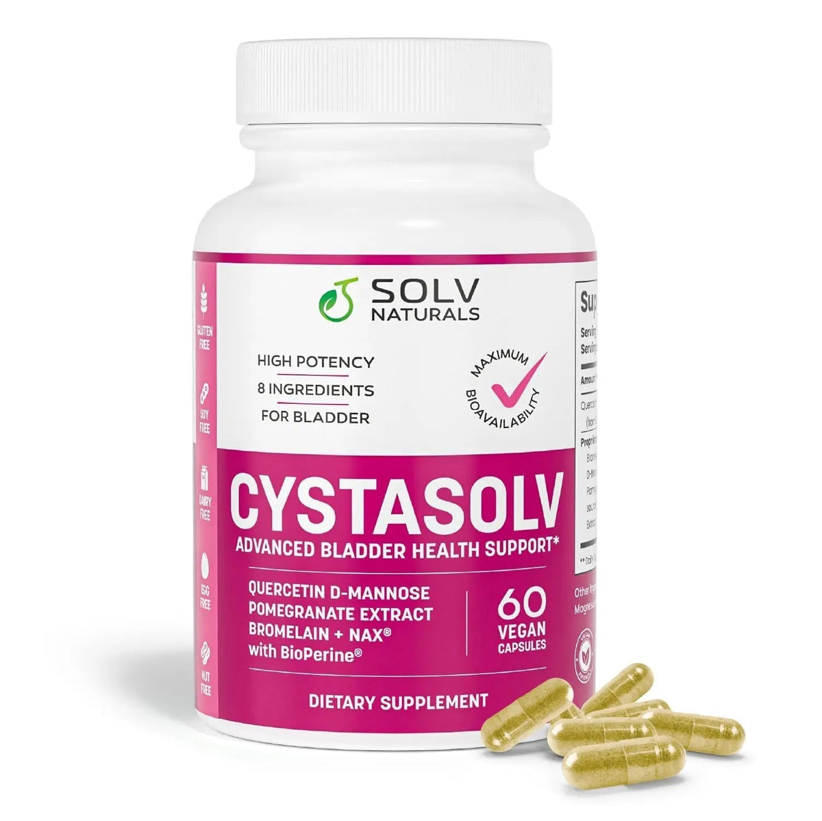 SOLV NATURALS CYSTASOLV Bladder & Pelvic Discomfort Formula - Enjoy Less Urgency & Flares* with Daily IC/BPS UTI Support – Premium Bladder & Urinary Support for Women & Men - 60 Vegan Capsules - PrimeBioHealth - canada supplements