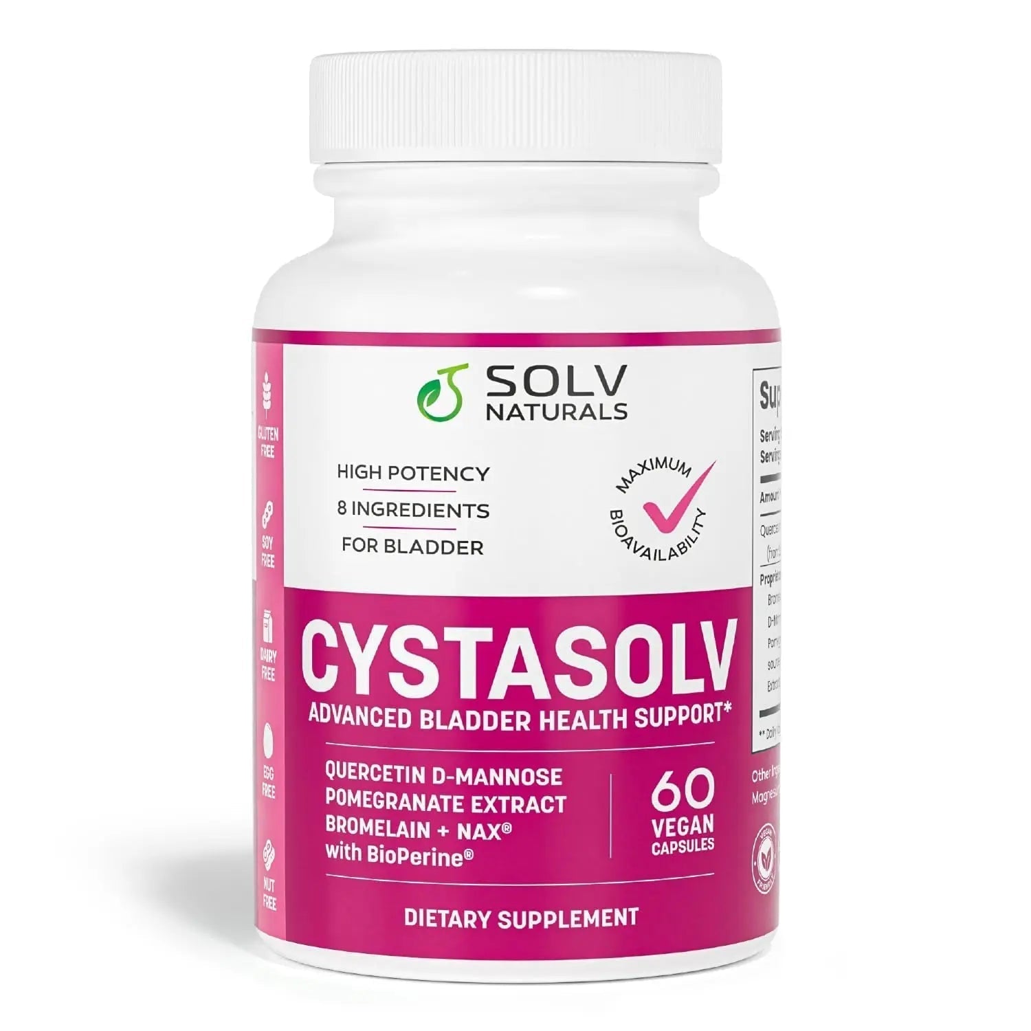 SOLV NATURALS CYSTASOLV Bladder & Pelvic Discomfort Formula - Enjoy Less Urgency & Flares* with Daily IC/BPS UTI Support – Premium Bladder & Urinary Support for Women & Men - 60 Vegan Capsules - PrimeBioHealth - canada supplements