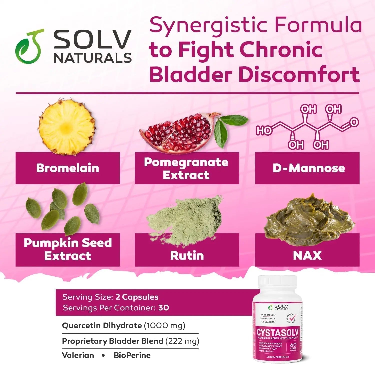 SOLV NATURALS CYSTASOLV Bladder & Pelvic Discomfort Formula - Enjoy Less Urgency & Flares* with Daily IC/BPS UTI Support – Premium Bladder & Urinary Support for Women & Men - 60 Vegan Capsules - PrimeBioHealth - canada supplements