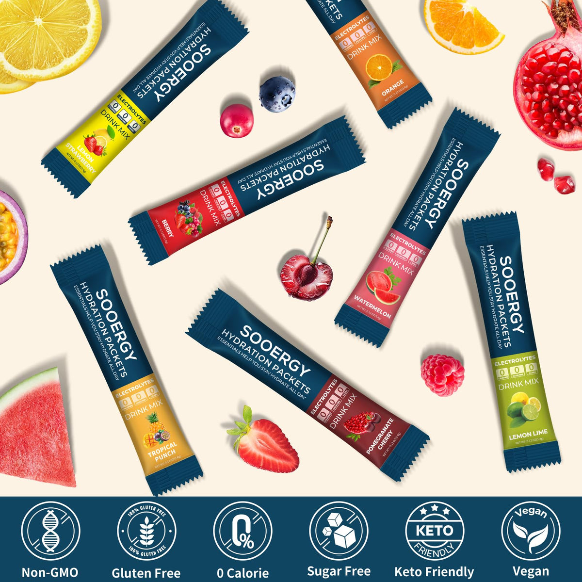 Sooergy Electrolytes Powder Packets Sugar Free Hydration Packets, 7 Flavors Liquid Daily IV Electrolyte Drink Mixes for Rehydration - PrimeBioHealth - canada supplements