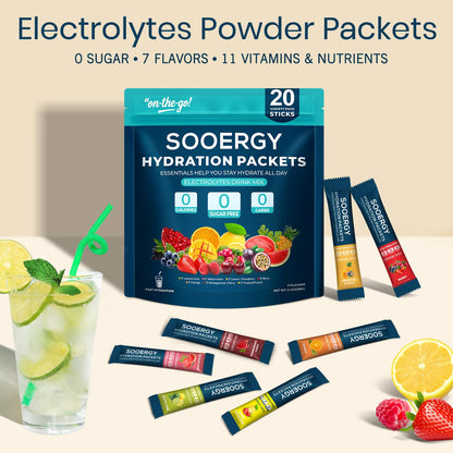 Sooergy Electrolytes Powder Packets Sugar Free Hydration Packets, 7 Flavors Liquid Daily IV Electrolyte Drink Mixes for Rehydration - PrimeBioHealth - canada supplements