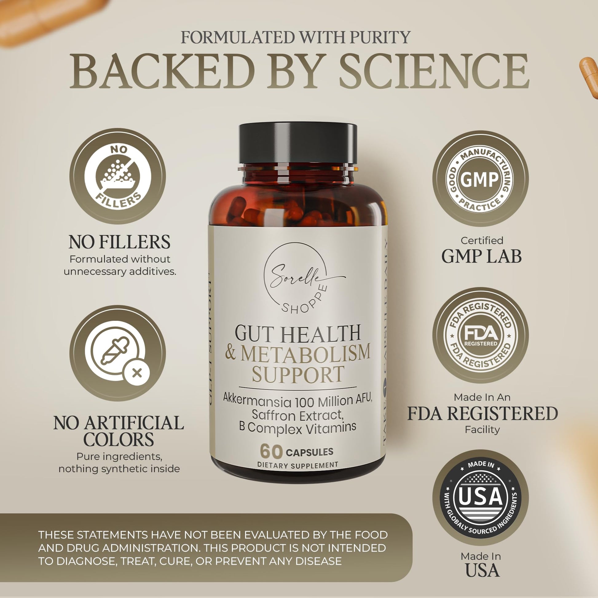SORELLE SHOPPE Akkermansia Muciniphila Probiotic + Saffron + B Complex | Core Gut Health & Daily Wellness | Mood & Metabolism Support - PrimeBioHealth - canada supplements