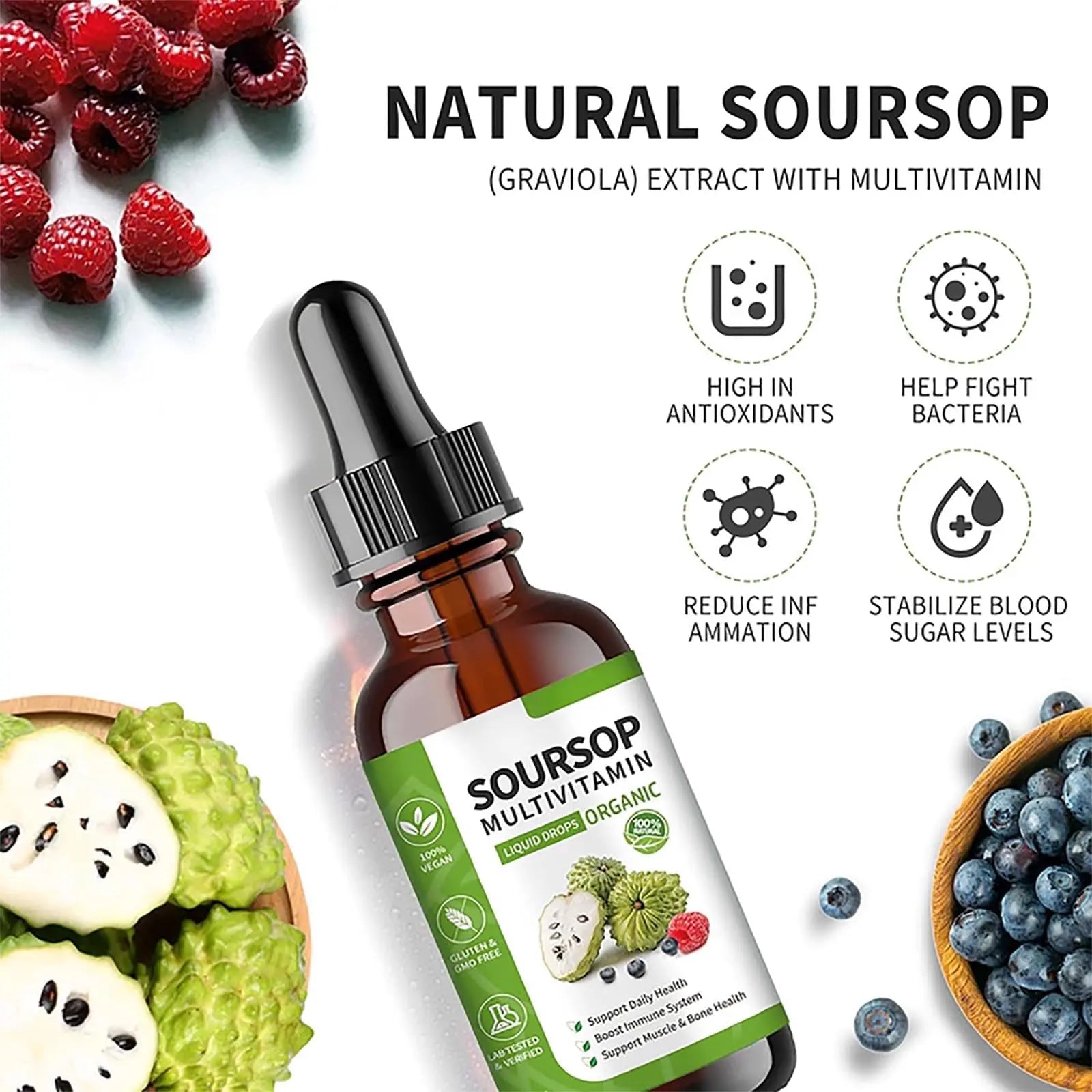 Soursop Bitters Liquid 2 Fl Oz, Soursop Graviola Leaf Extract Liquid Drop, Soursop Multivitamin Liquid Drops Organic for Cell Support, Immune System, Relax - PrimeBioHealth - canada supplements