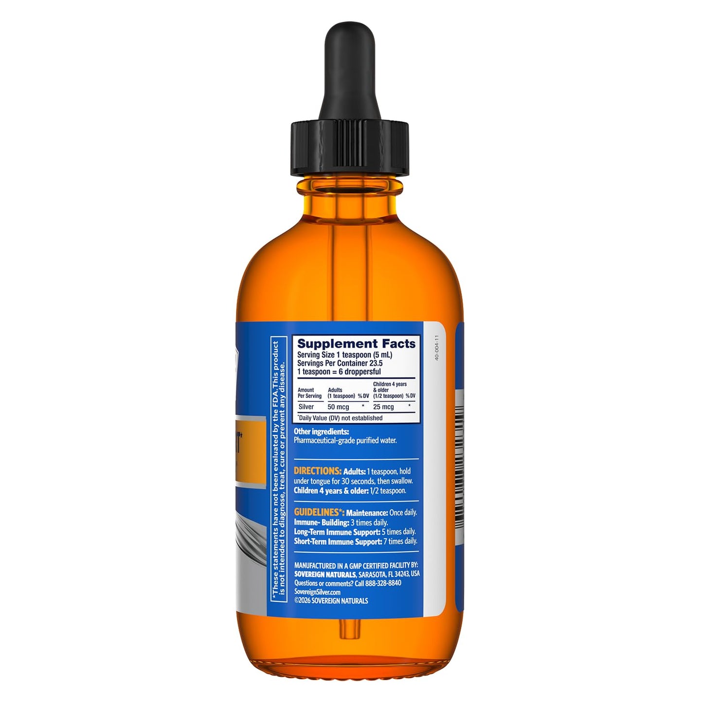 Sovereign Silver Immune Support - Colloidal Silver, Bio-Active Silver Hydrosol, 10 ppm, Liquid Dropper, 4 Fl Oz, (118 mL) - PrimeBioHealth - canada supplements