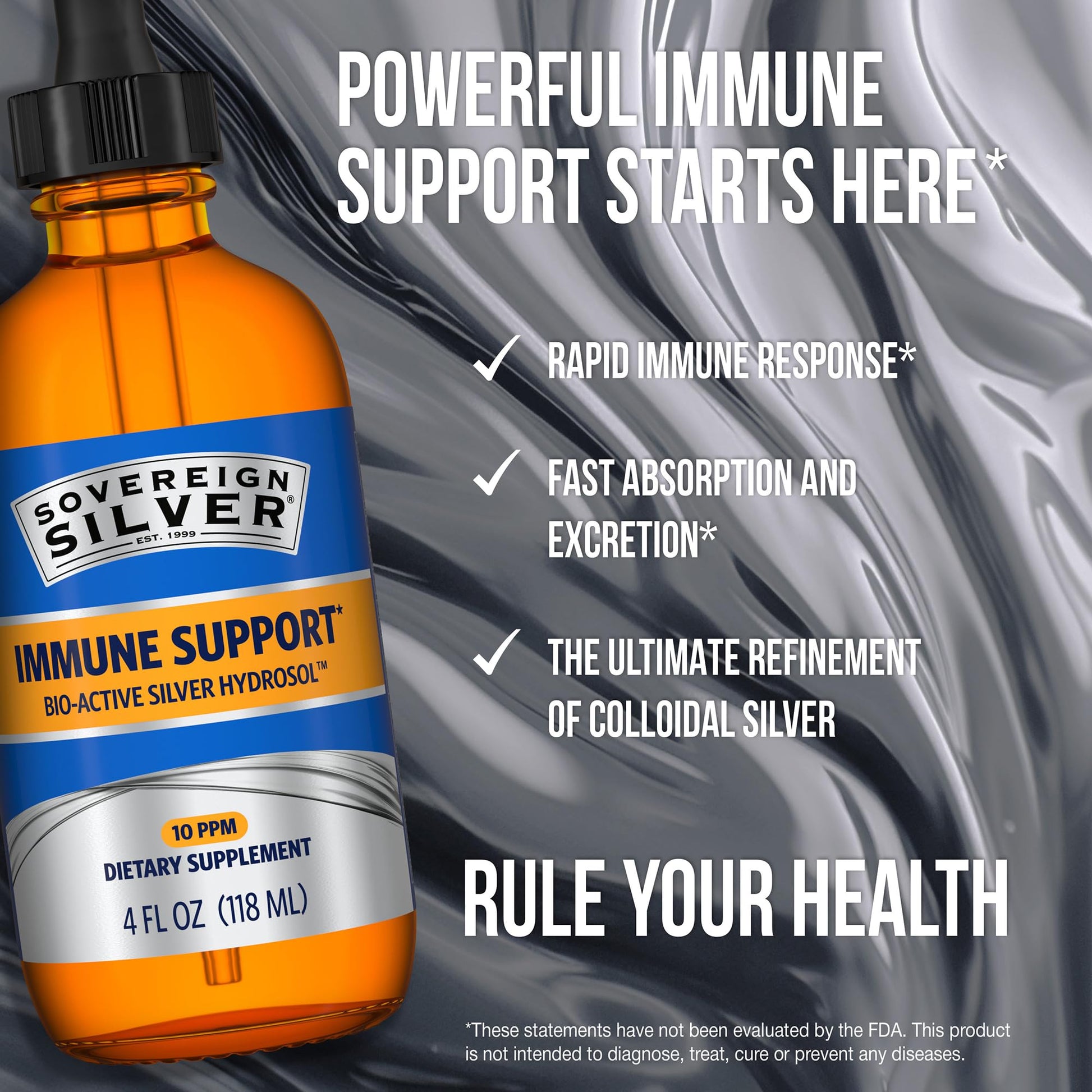 Sovereign Silver Immune Support - Colloidal Silver, Bio-Active Silver Hydrosol, 10 ppm, Liquid Dropper, 4 Fl Oz, (118 mL) - PrimeBioHealth - canada supplements