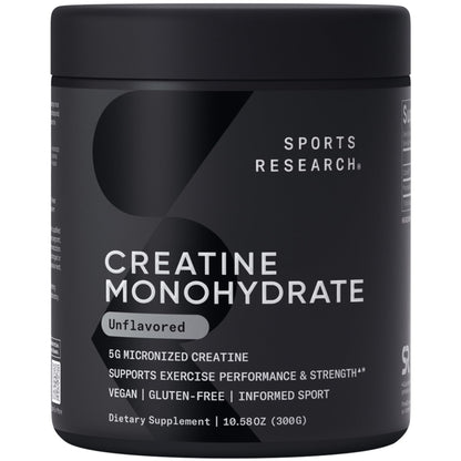 Sports Research Creatine Monohydrate - Gain Lean Muscle, Improve Performance and Strength and Support Workout Recovery - 5 g Micronized Creatine - 10.58 oz - PrimeBioHealth - canada supplements