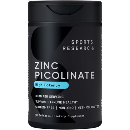 Sports Research High Potency Zinc Picolinate 30mg with Organic Coconut Oil | Highly Absorbable Zinc Supplement for Healthy Immune & Enzyme Function - PrimeBioHealth - canada supplements