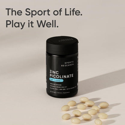 Sports Research High Potency Zinc Picolinate 30mg with Organic Coconut Oil | Highly Absorbable Zinc Supplement for Healthy Immune & Enzyme Function - PrimeBioHealth - canada supplements