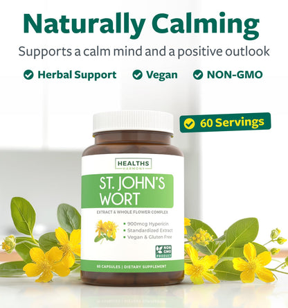St John's Wort Capsules - Powerful & Potent Saint John's Wort Extract & Whole Herb Complex Standardized to 900mcg Hypericin for Balancing Daily Mood Support - Vegan Non-GMO & Lab Verified (120 Caps) - PrimeBioHealth - canada supplements