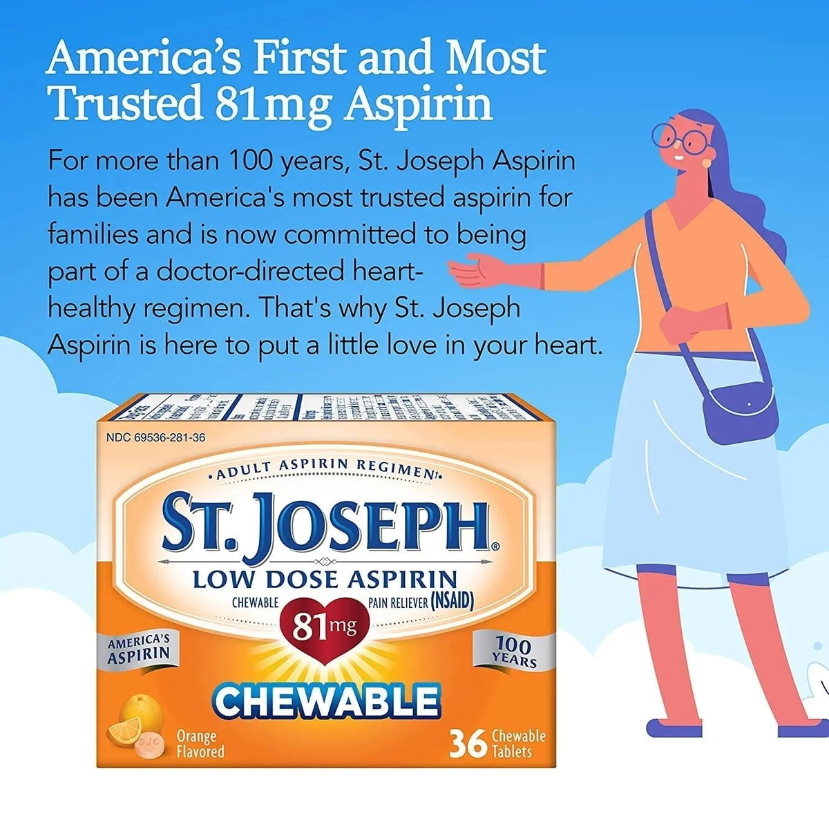 St. Joseph Orange Chewable 81mg Aspirin, 36 Tablets (Pack of 3) - PrimeBioHealth - canada supplements